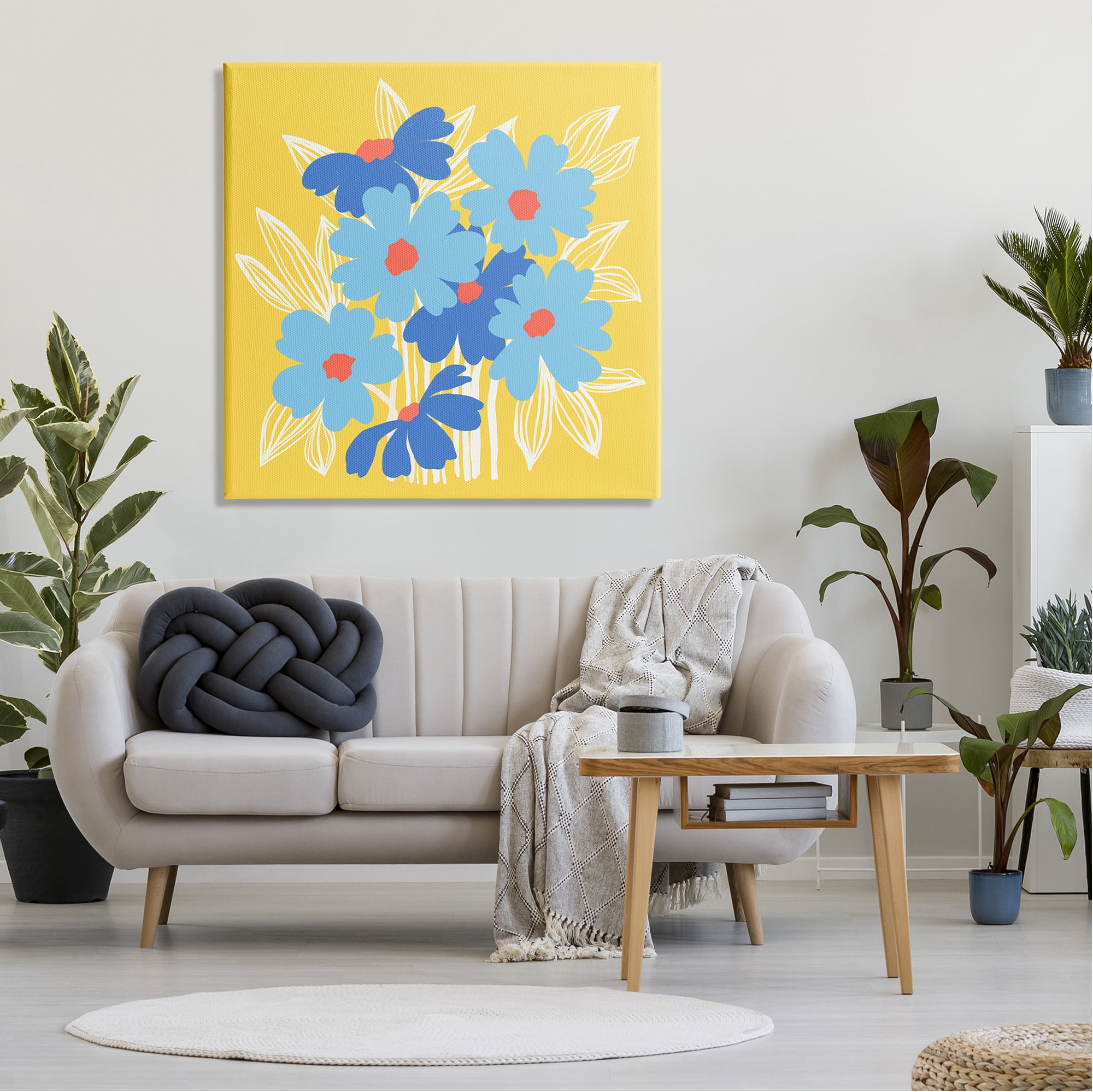 Stupell Industries Yellow & Blue Florals Botanical & Floral Painting Gallery Wrapped Canvas Art Print Wall Art, 36 x 36