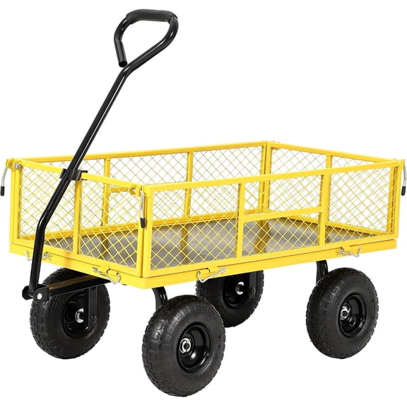 Soonbuy 900Lbs Heavy Duty Steel Garden Cart, Convertible Flatbed Wagon Yard Cart with 10 Inch Wheels & Mesh Removable Sides