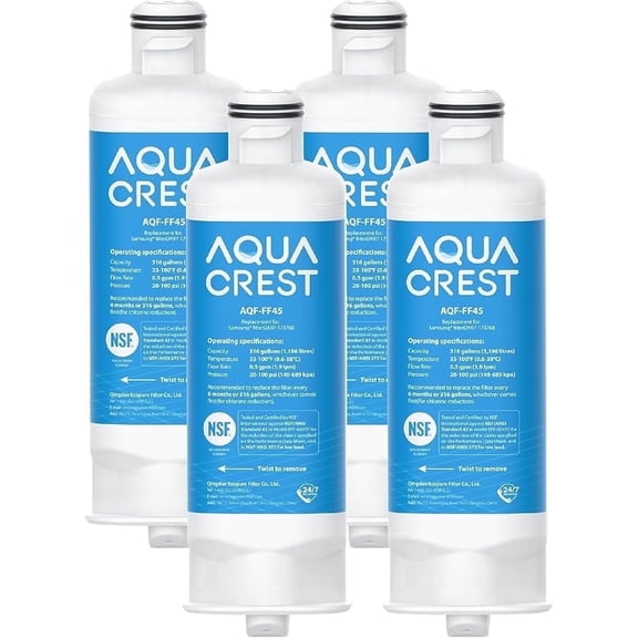 AQUA CREST AQF-FF45 Replacement for Samsung® DA97-17376B, DA97-08006C, HAF-QIN/EXP, RS27T5200SR, RF28T5001SR, RF24R7201SR, RF28R6201SR, Refrigerator Water Filter, 4 Pack