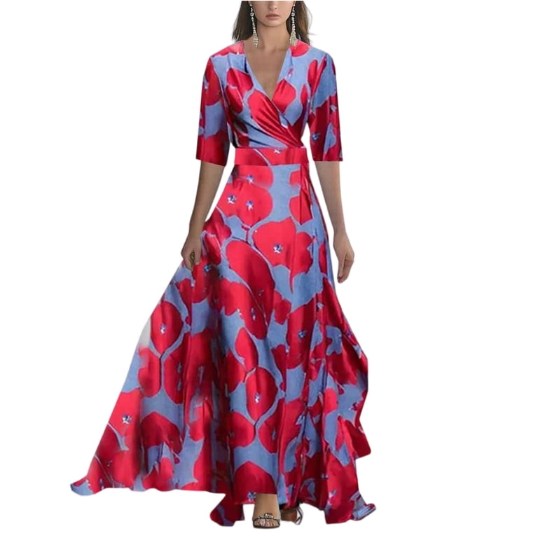 hot pink floral wrap dress Wrap Dress Hot Pink Midi Dress With Sleeves Hot Pink Short Sleeve V-Neck  Buckle Wrap