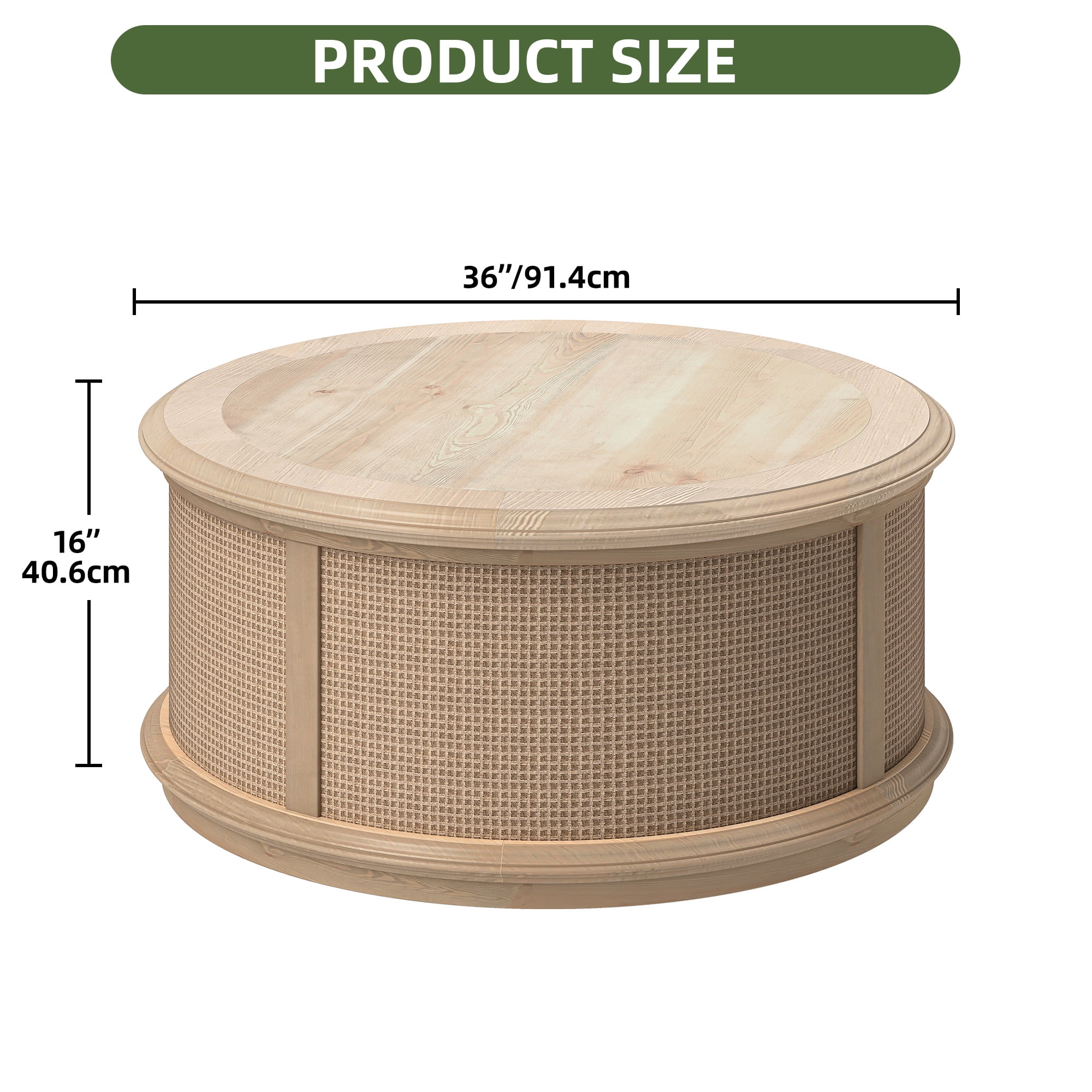 Uforic Round Rattan Drum Coffee Table with Lifting Top