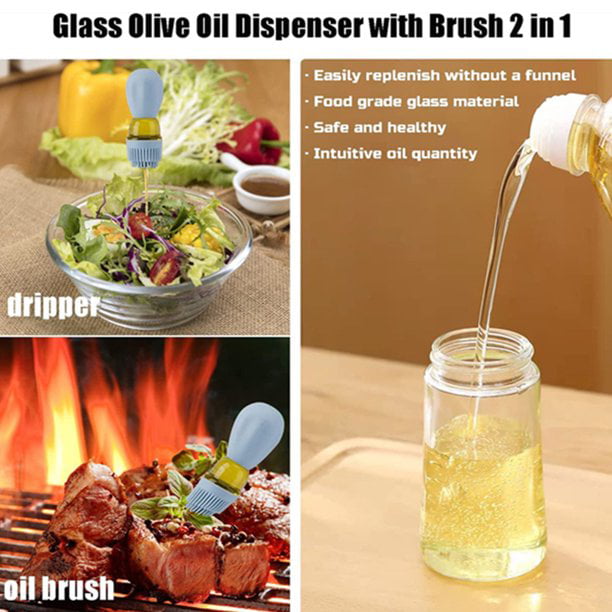HEQUSIGNS Glass Olive Oil Bottle And Brush 2 in 1, Silicone Dropper Measure  Oil