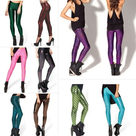 Gold River Pant EFINNY Sexy Summer Women Leggings 3D Printed Sequins Mermaid Stretch Pencil Long Pants ()