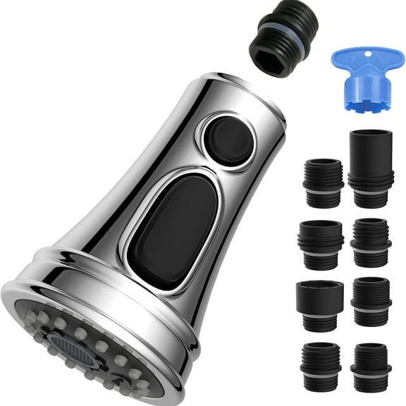 Kitchen faucet head replacement, pull down faucet spray head, 3 function kitchen faucet sprayer nozzle with 10 adapters, , chrome