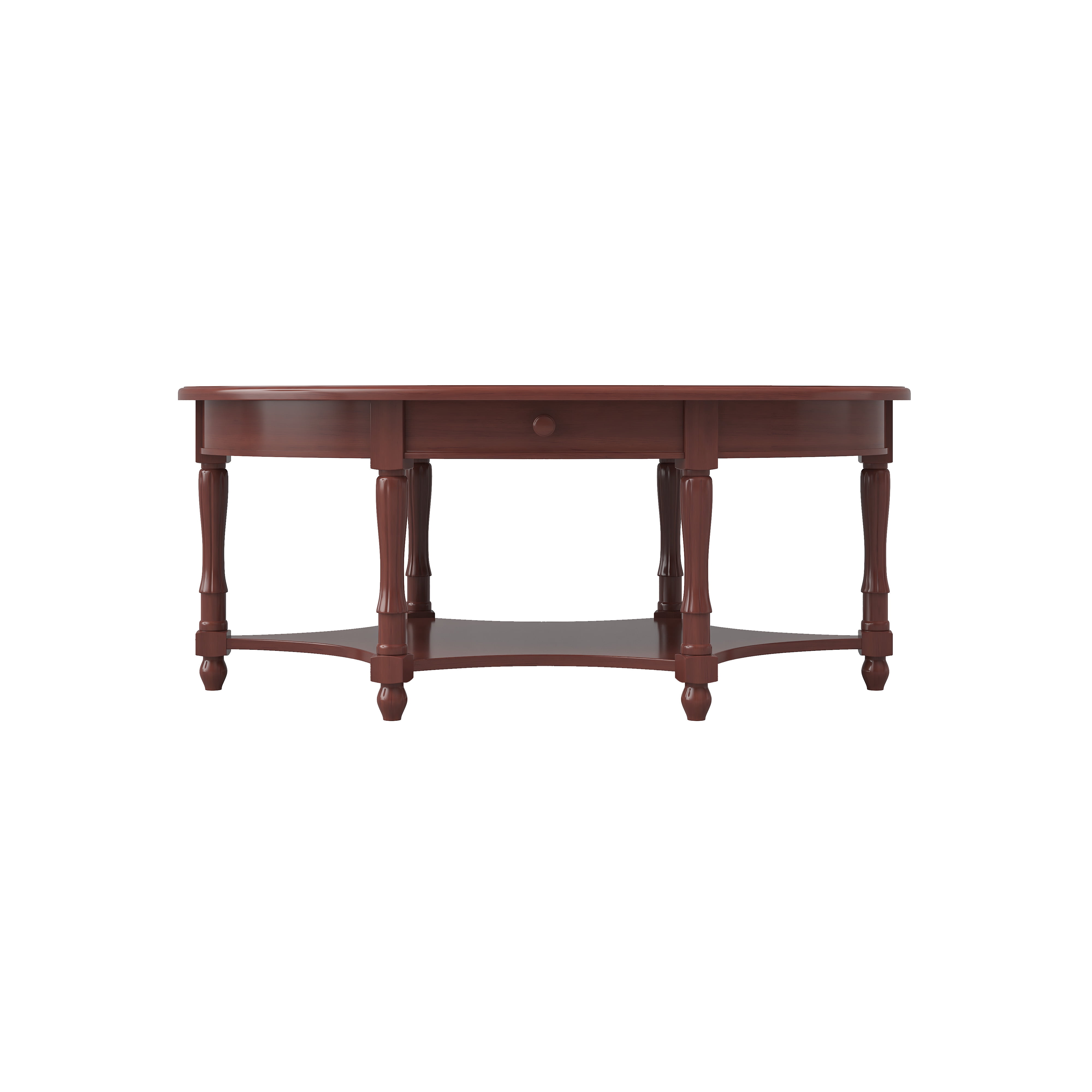 GARITIN Oval Coffee Table 45 Inch, Vintage Cocktail Table with Drawer and Storage Shelf for Living Room, Cherry