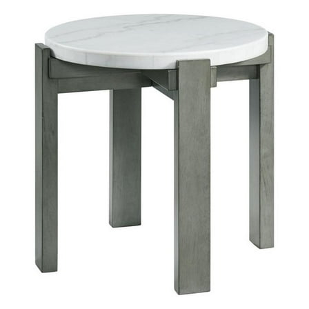 Pemberly Row Contemporary Round End Table in Gray with White Natural Marble Top