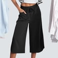thumbnail image 3 of ameIAEA Womens Wide Leg Capri Pants Elastic Waist Drawstring Cropped Trousers with Pockets, 3 of 7