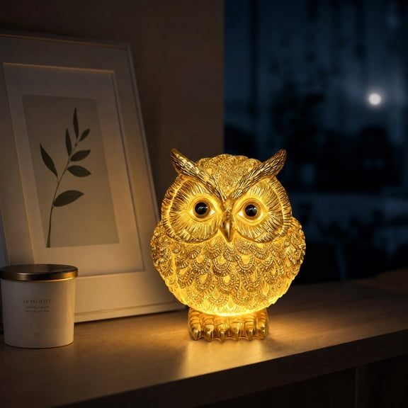 Gold Owl Night Light Lamp 4 Inch Cute Table Led Lamp for Bedroom Warm Night Light Decorative Gold Home Decor for Living Room Bedside Table Desk Ornament, 1 Pack