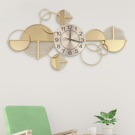 Creative Modern Metal Wall Clock, Personality Glass Decor Large Wall Clock with Silent Movement, Decorative Clock for Living Room, Bedroom, Gold.