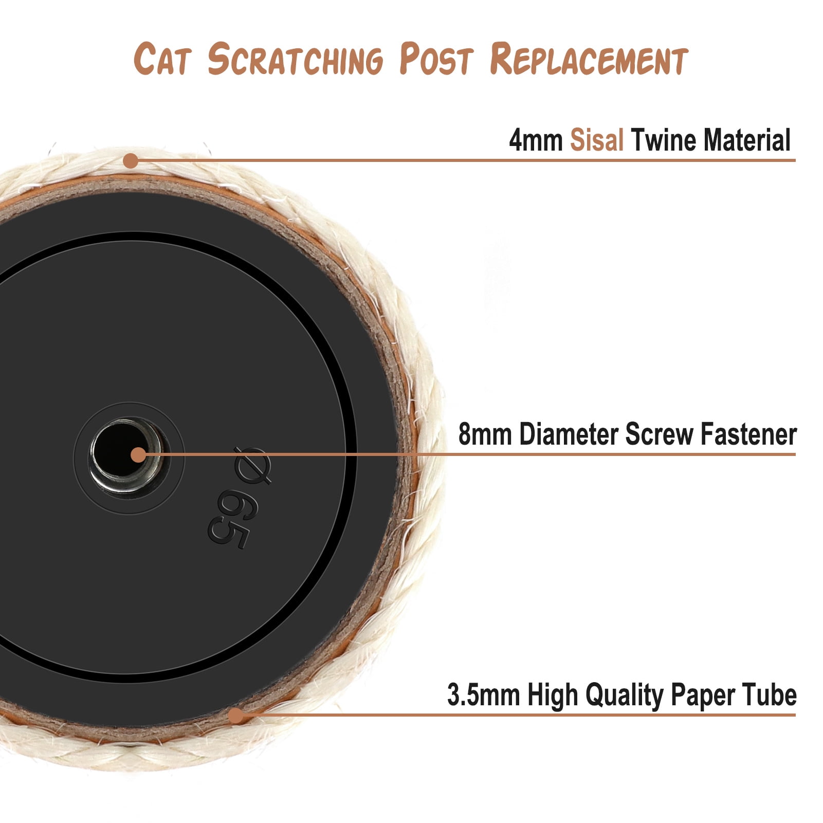 2 PCS M8 Cat Scratching Post Replacement, 15.7 x 3.1 Inch Sisal Pole Cat Tree Replacement Post with Screws, Refill Scratcher Posts for Indoor Kitten Tree Tower Spare Cat Furniture Protector