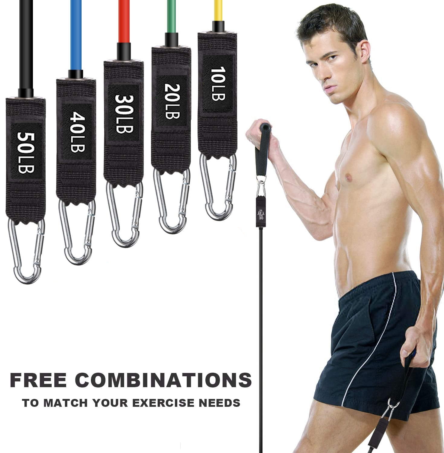 LNGOOR Resistance Bands Set - 11Pcs Elastic Workout Exercise Bands Stackable up to 150lb with Handles, Door Anchor, Ankle Straps for Yoga, Pilates, Slim, Crossfit Home Gym Equipment for Men/Women