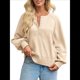 thumbnail image 1 of Suéter de Cuello Redondo con Botones para Mujer, Camisetas Henley de Larga de Otoño, Tops de Punto Holgados A Crema L, 1 of 8