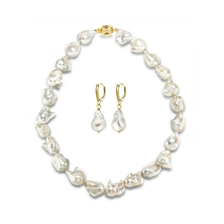 Baroque Freshwater Pearl Earrings - Gold Over Silver 10-12mm Baroque Freshwater Pearls with Ball Clasp 24