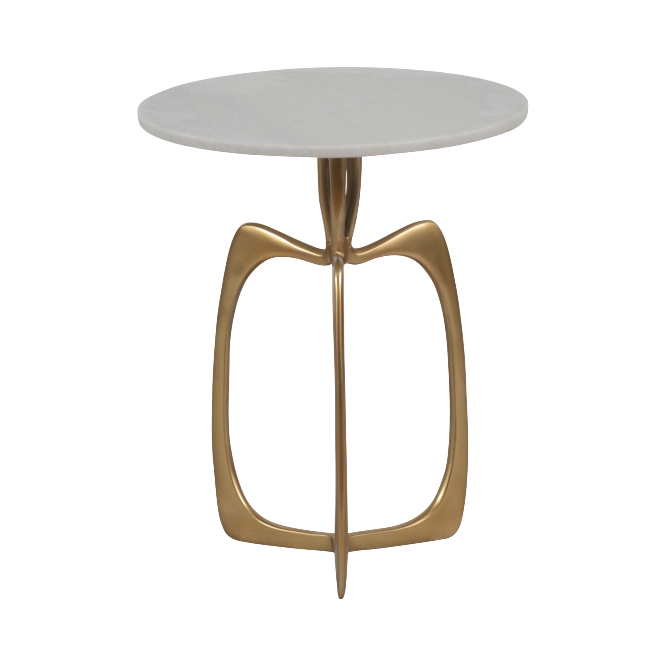 Modern End Table with Marble Top for Bedside or Living Room Decor - Sculptural Aluminum Base Side Table for Small Spaces - Decoarative Compact Accent Table for Home Display - 23", Gold & Metallic