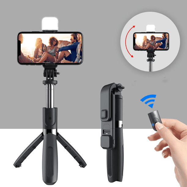 Palo selfie con luz, trípode para smartphone, palo selfie telescópico extensible con control remoto desmontable para iPhone, Galaxy y Huawei.