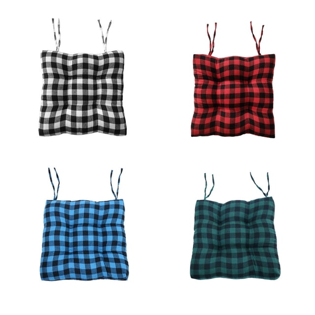 Square Shape Chair Polyester Pads Grid Warm Dorm Car Window Tatami Soft Cushion with Ties Non-slide Backrest Pillow Mat Home Office Car Red Black Grid