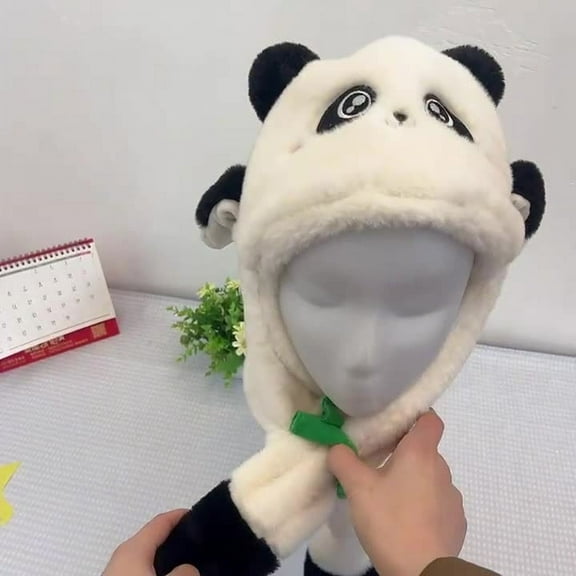 DeskAKBK® Pandas Children's Ears Move To Keep Warm Winter Ear Protection Plush Hat