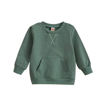 

MIASHUI Toddler Baby Boy Girl Long Sleeve Crewneck Pullover Sweatshirt Sweater Outfits Solid Color Casual Clothes Green 3-4 Years