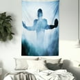 thumbnail image 3 of Sport Tapestry, Heroic Shaped Rugby Player Silhouette Shadow Standing in Fog Playground Global Sports Photo, Wall Hanging for Bedroom Living Room Dorm Decor, 60W X 80L Inches, Blue, by Ambesonne, 3 of 5