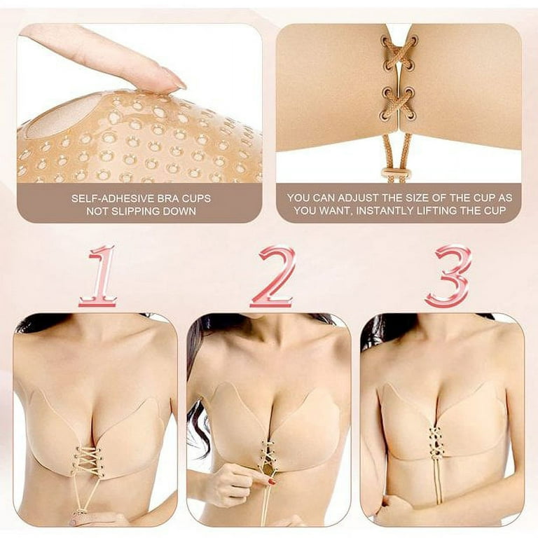 Adhesive Bra Cups - Stick on Bra Cups Low Front Backless Strapless Bra - 6  PAIRS