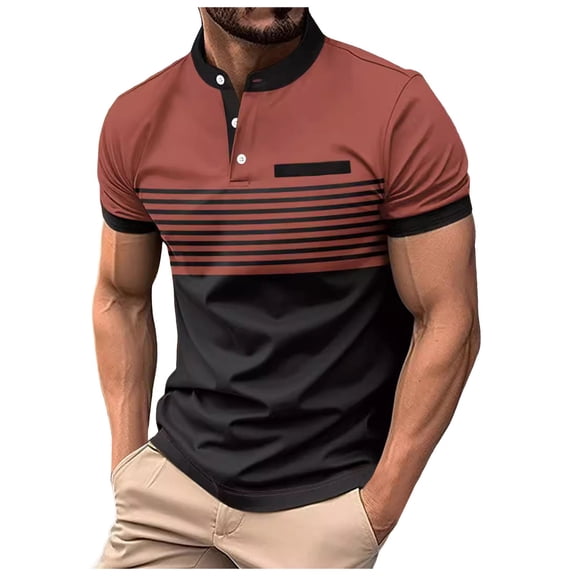 Krdevn Men's Casual Ribbed Lapel Button Business Color Block T Shirt for Men,L