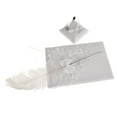 thumbnail image 5 of Wedding Heart White Reception Guest Book Feather Bowknot Pen and Stand Set, 5 of 7