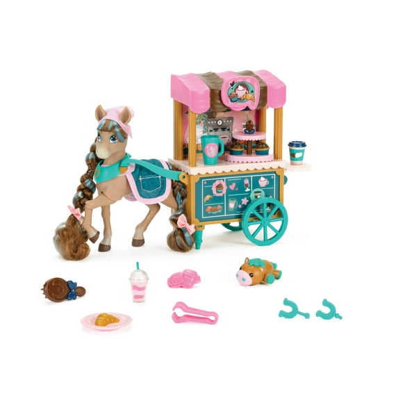 Wild Manes Horse Toys â Cocoaâs Bakery Café Cart Playset with Cocoa Horse Doll, Pastry & Drink Accessories, Brush & Stuffed Animal
