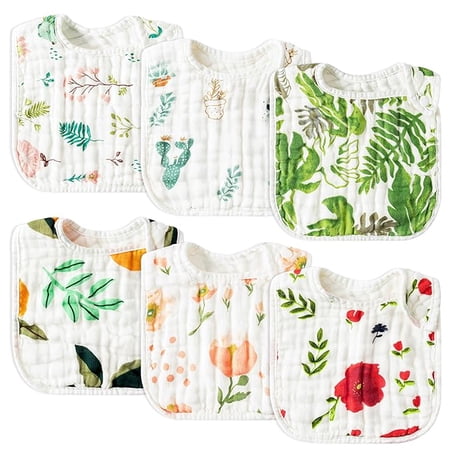 Zainpe 6Pcs Snap Muslin Cotton Baby Bibs Summer Cactus Patterns Infants Drooling Bib Soft Absorbent Adjustable Burp Cloths Feeding Bibs for Newborns Girls Boys Toddlers Teething Eating 0-36 Months