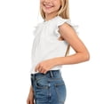 thumbnail image 5 of Fengqque Girls Ruffle Short Sleeve Shirts Cute Summer Crew Neck Frill Neck Pleated Textured Blouse Tops White 13-14Years, 5 of 9