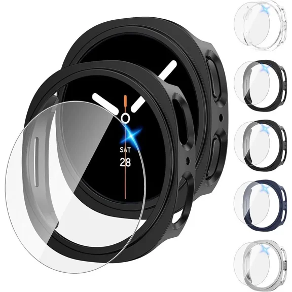 [5 5Pack] for Samsung Galaxy Watch 8 Screen Protector Case 44mm Accessories, Hard PC Bumper/HD Anti-Fog Tempered Glass Protective Film, Face Cover Set, Galaxy Watch 8 Case for Women Men