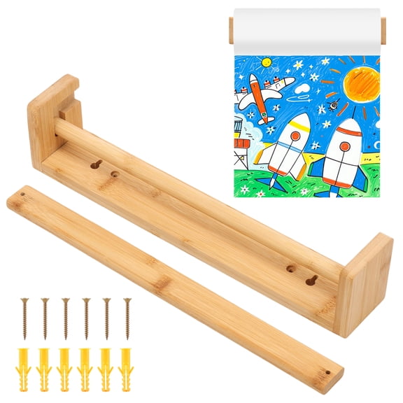 12In Bamboo Tabletop Paper Roll Dispenser Wall Mounted Easel Paper Roll Holder for Kitchen Classroom Studio Restaurant
