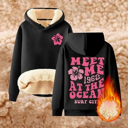 WILLBEST hoodie women Women's Autumn/winter Comfort Print Plus Velvet Plus Thick Thermal Hoodie Top pull over hoodies