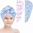 thumbnail image 1 of wonima11 Microfiber Hair Towel Wrap for Kids 2 Pack Rapid Drying Hair Towel with Button Hair Turbans for Wet Hair Wraps Head Towel Wrap for Women and Girls, Flower, 1 of 1