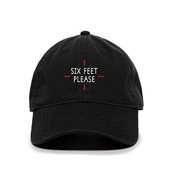 Tech Design Six Feet Please Social Distance Baseball Cap Embroidered Cotton Adjustable Dad Hat Black
