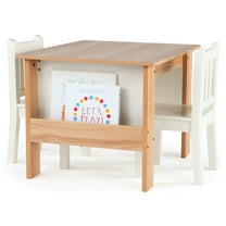 Humble Crew Journey Toddler Wood Table and 2 Chairs Set with Book Storage, Natural/White