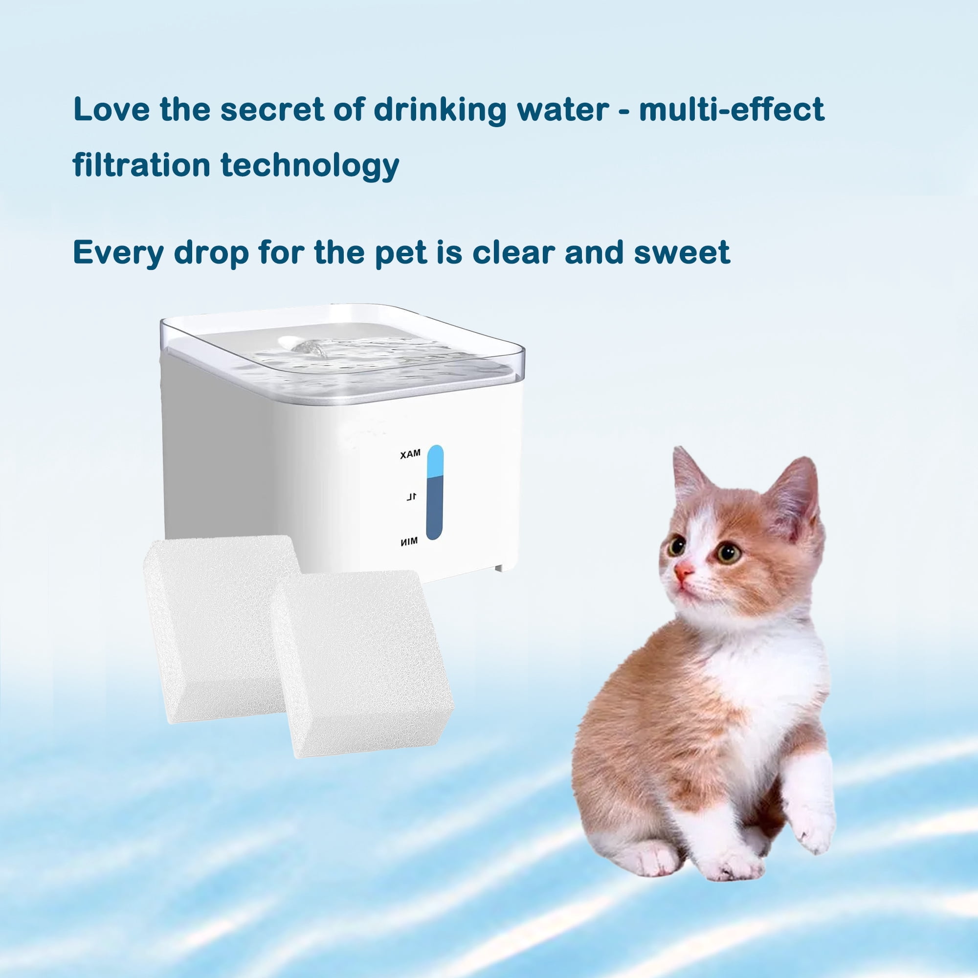 Delapan Cat Water Fountain Filters for 67oz/2L Adjustable Water Flow Pet Fountain, 30 Pack Sponges
