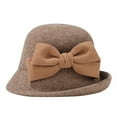 thumbnail image 2 of Elegant Cloche Wool Fedora Hat with Rolled Brim and Bow Women's Felt Bucket Hat, 2 of 19