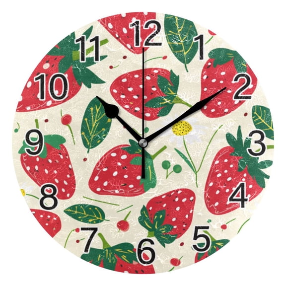 Ryvnso Strawberry Fruit Wall Clock Non Ticking Silent Kitchen Clock Battery Operated Clocks 10 inch