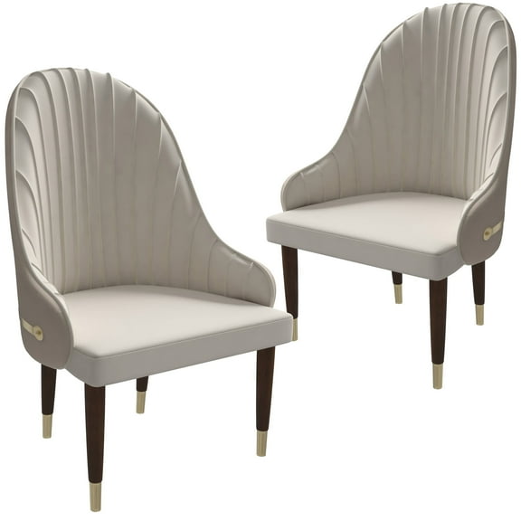 LeisureMod Elara Collection Wooden Dining Chair in Cream Set of 2