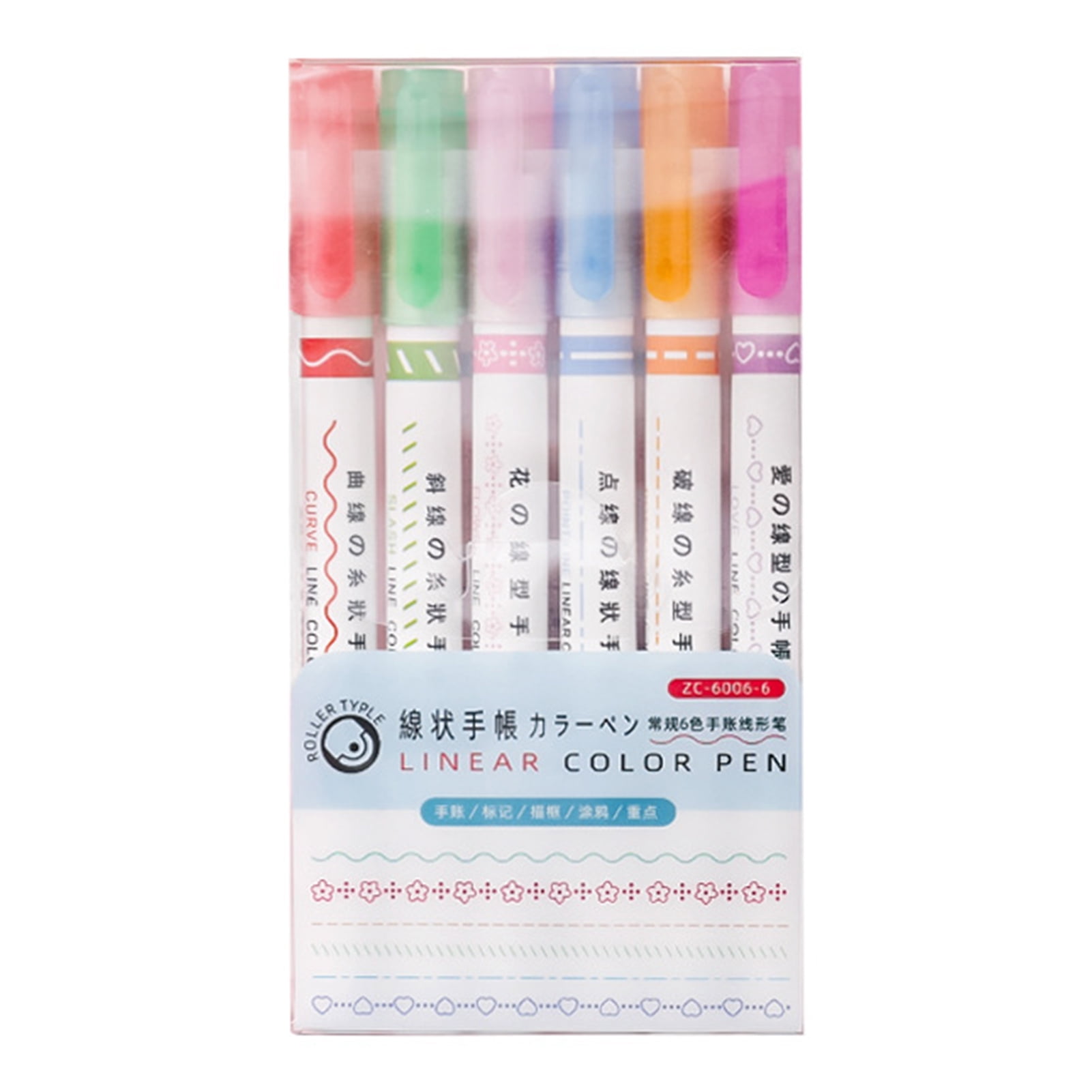 6pcs Light Color Dot Highlighter Pen Set Dual Side Fine Liner & Spot Marker  for Drawing Painting Office School Supplies F279