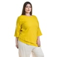 thumbnail image 2 of Blusa de lino corte asimetrico Roman Fashion / Tallas Extras, 0340 (Mostaza) amarillo 36, 2 of 7