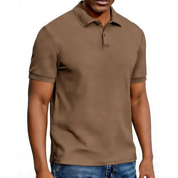 YODETEY Men’s Classic Solid Polos Shirt, Men’s Everyday Fit Collar Casual Shirts,Big and Tall Brown,Size S-3XL