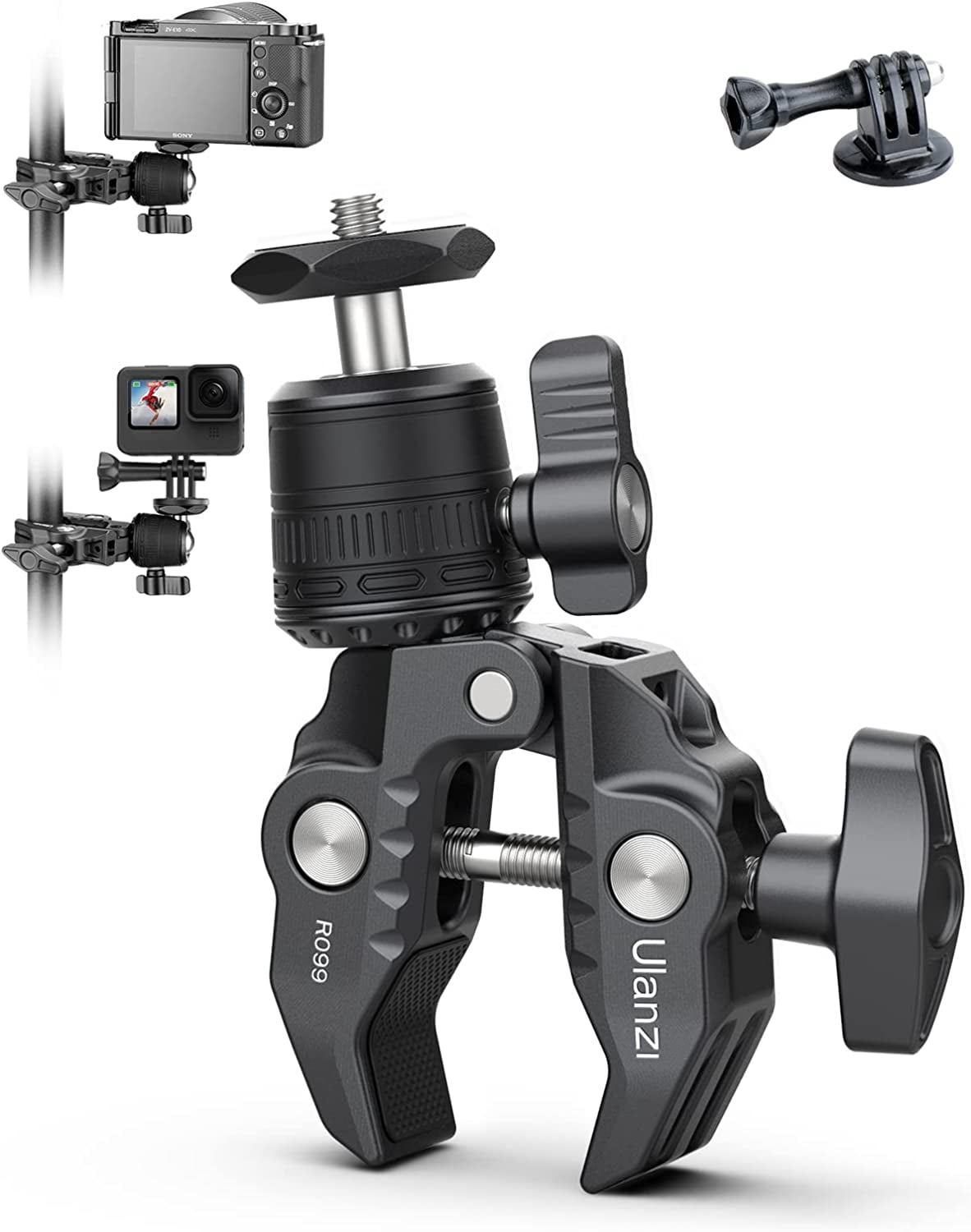 ULANZI R099 Super Clamp Camera Mount Clamp with 360° Ballhead, Bike