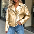 thumbnail image 7 of XUNKUSGA Faux Leather Jackets for Women Fashion Lapel Long Sleeve Zipper Up Moto Jacket Women with Buckle Belted Vintage Bike Motorcycle Coat Streetwear Gold 4XL, 7 of 7