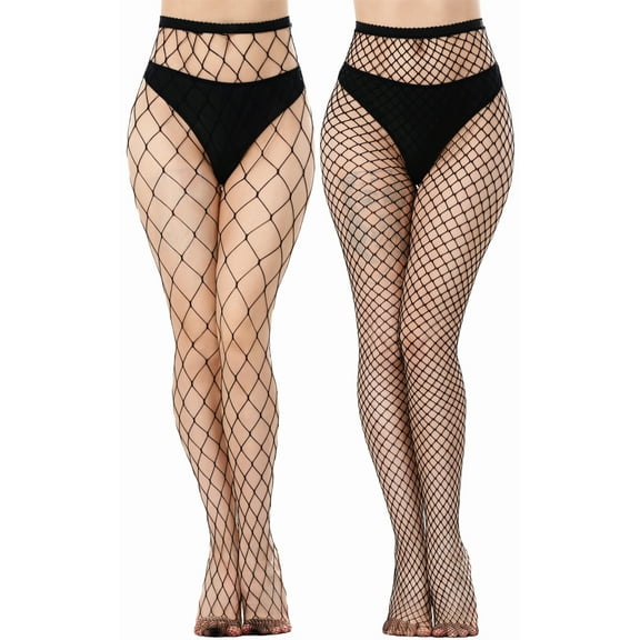 JoMaKaC Women's Plus Size Classic Fishnet Tights,Black 2-Pack