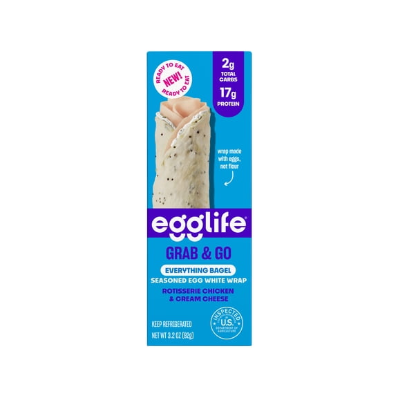 egglife GRAB & GO Everything Bagel Wrap with Rotisserie Chicken & Cream Cheese, 3.2 oz