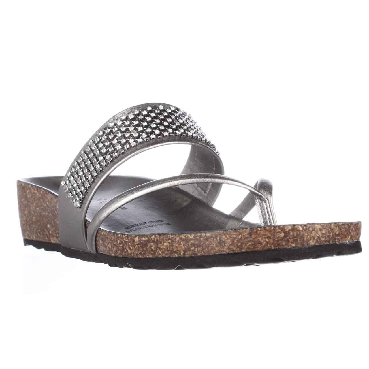 Womens Italian Shoemakers Ashlyn Gem Studded Thong Wedge Sandals - Pewter - Walmart.com