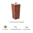 thumbnail image 3 of Uxcell Furniture Legs 6 Inch(150mm) Set of 4 Square Solid Wood Couch Legs, with Accessories, Brown, 3 of 7