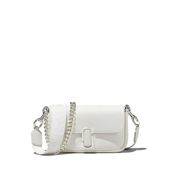 J Marc Mini White Shoulder Bag With Logo Buckle In Smooth Leather