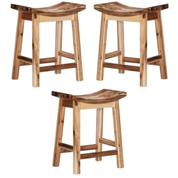Home Square 24" Saddle Wood Counter Stool in Light Natural Brown - Set of 3